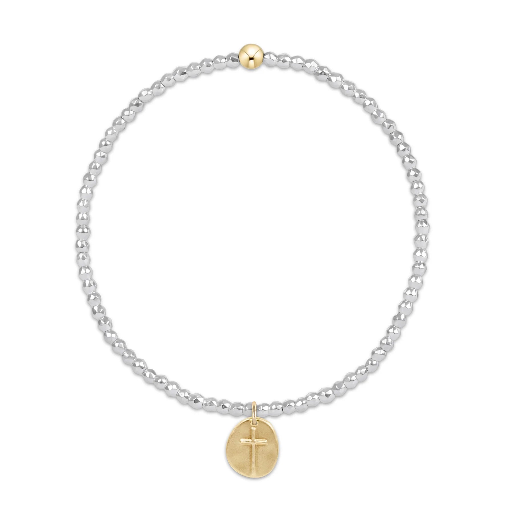 Enewton Bright Silver Faceted Hematite 2mm Bead Bracelet - Inspire Small Gold Charm - Juli's Wearable Art