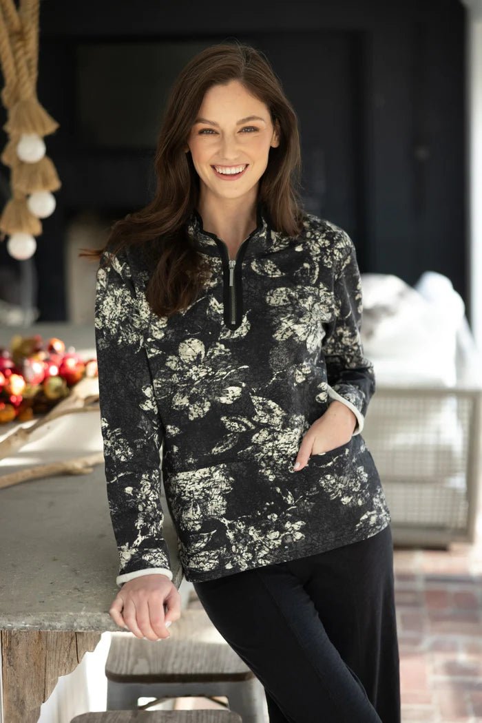 Escape by Habitat – Batik Floral Quarter Zip Pullover - Juli's Wearable Art