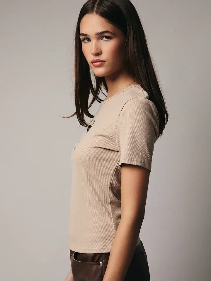 Espresso Beads Rib Short - Sleeve Top - Juli's Wearable Art