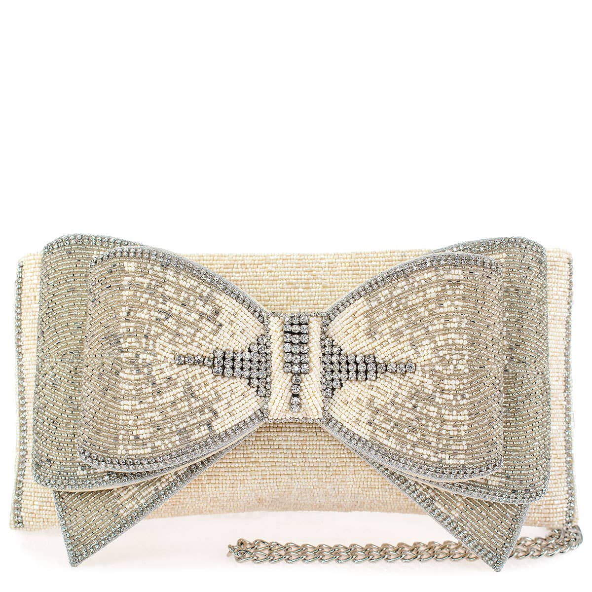 Fancy Bow Beaded Ivory Bow Crossbody Clutch - Juli's Wearable Art
