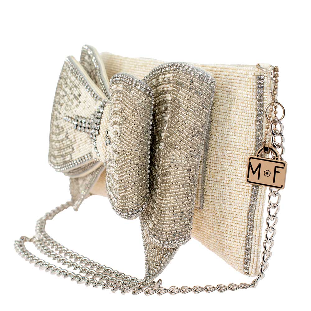 Fancy Bow Beaded Ivory Bow Crossbody Clutch - Juli's Wearable Art