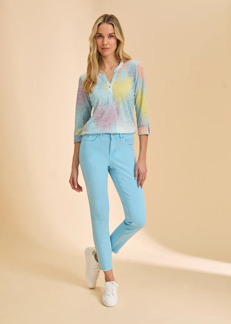 FDJ 3/4 Sleeve Henley Top | Bright Hearts - Juli's Wearable Art