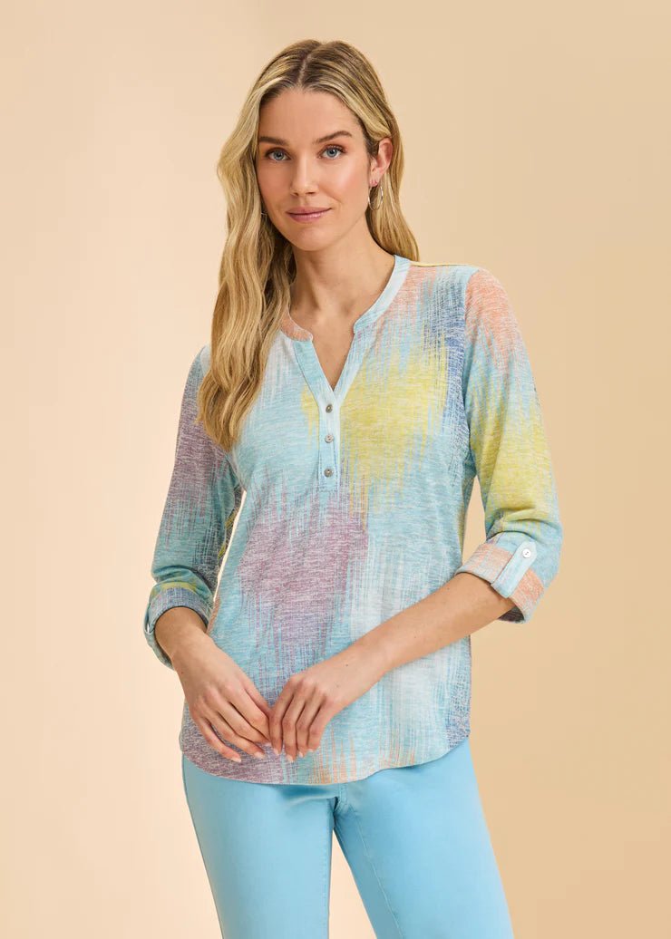 FDJ 3/4 Sleeve Henley Top | Bright Hearts - Juli's Wearable Art