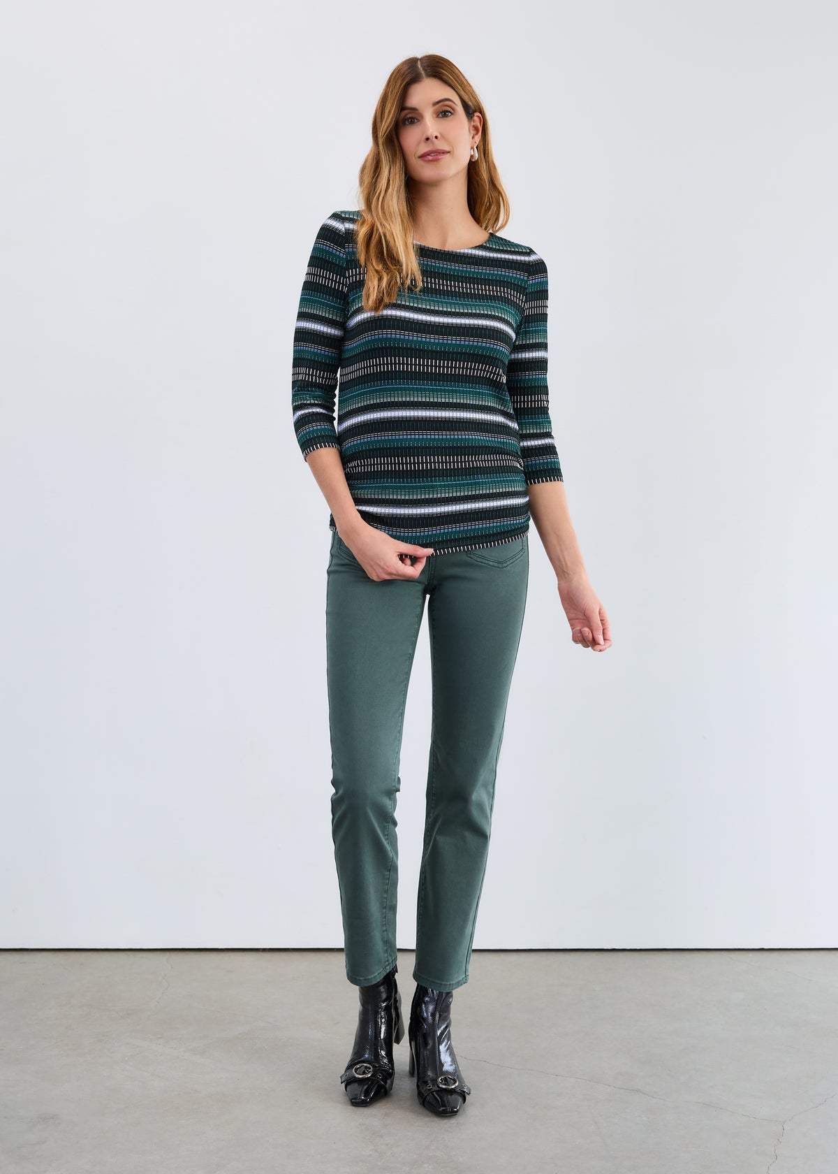 FDJ 3/4 Sleeve Ruched Side Top - Cool Brixton - Juli's Wearable Art