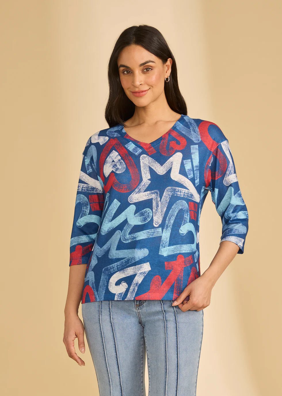FDJ 3/4 Sleeve V - Neck Top | Pop - Juli's Wearable Art