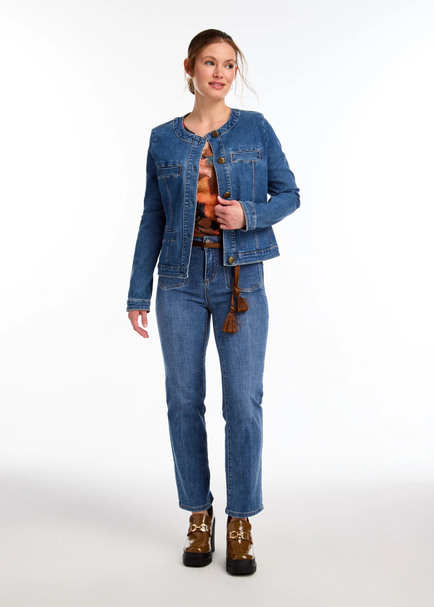 FDJ Collarless Denim Jacket - Juli's Wearable Art