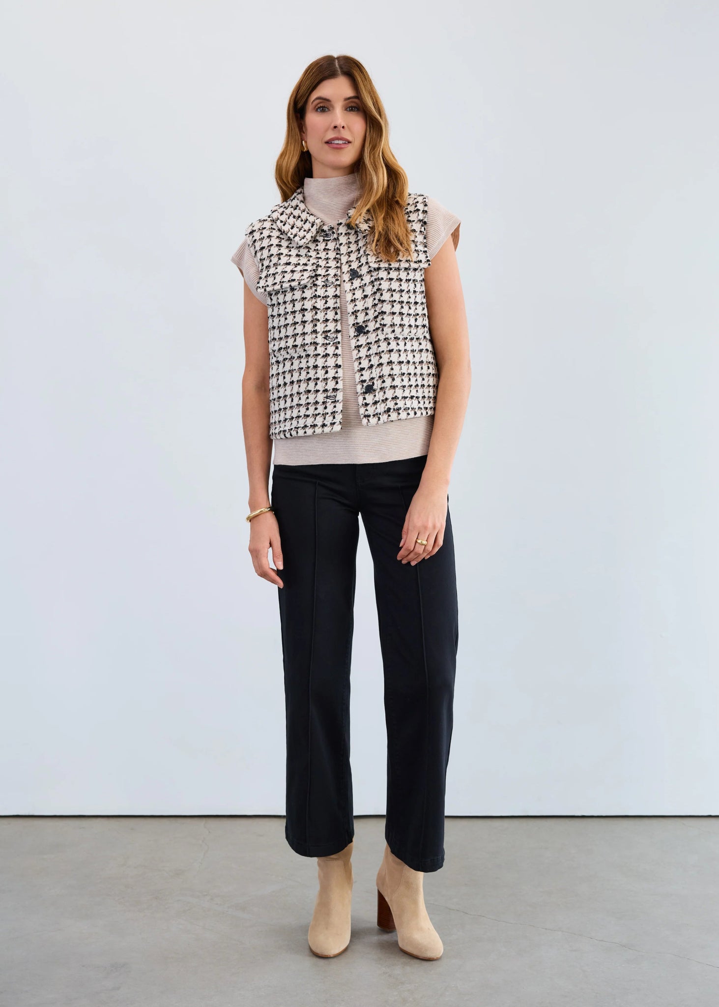 FDJ Ivory & Black Tweed Vest – Structured Statement Layer - Juli's Wearable Art