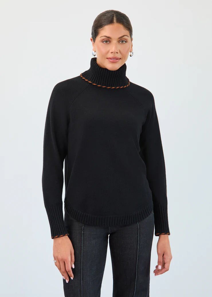 FDJ Long - Sleeve Cowl Neck Sweater, Black - Juli's Wearable Art