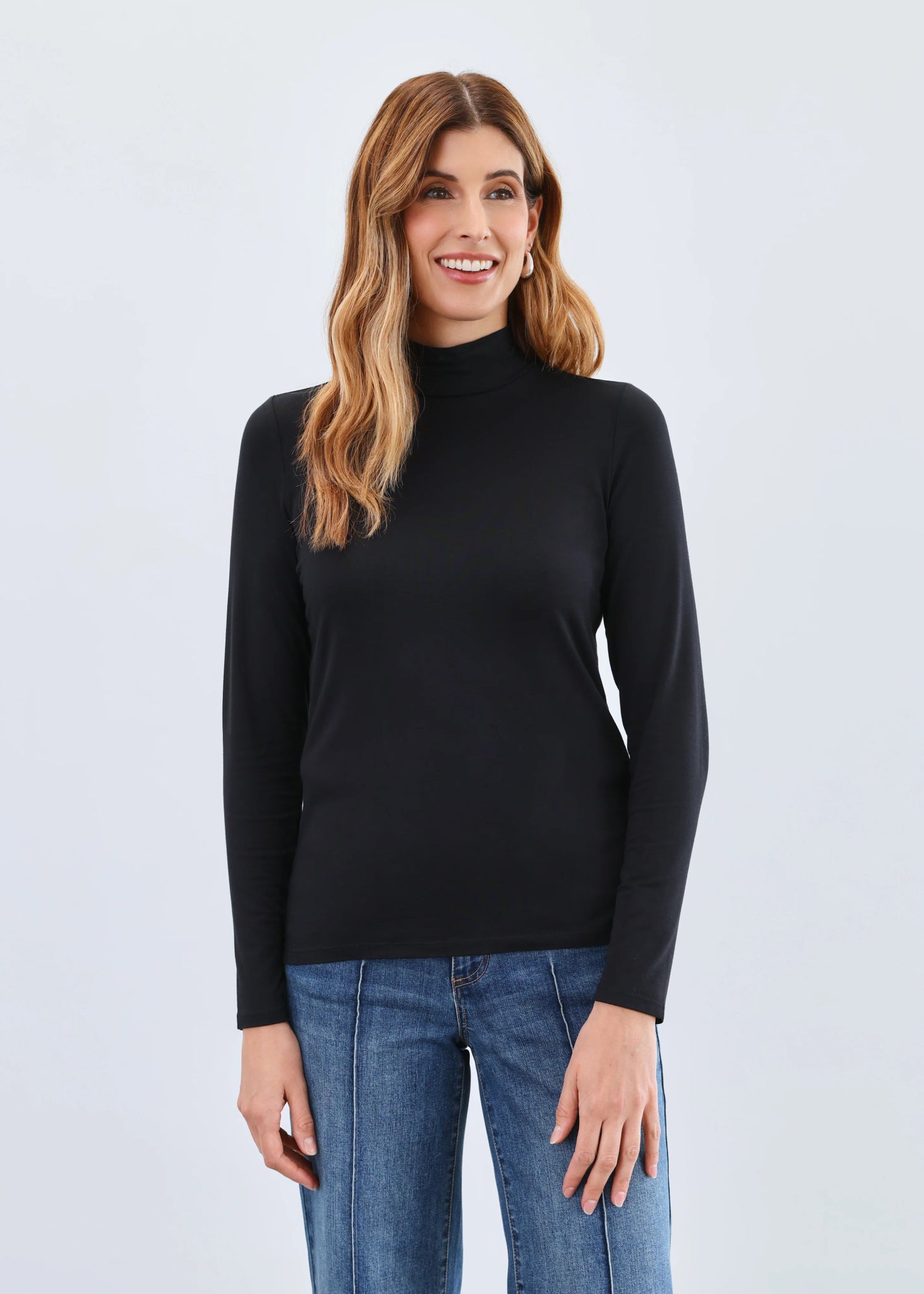 FDJ Long - Sleeve Mock Neck Top, Black - Juli's Wearable Art