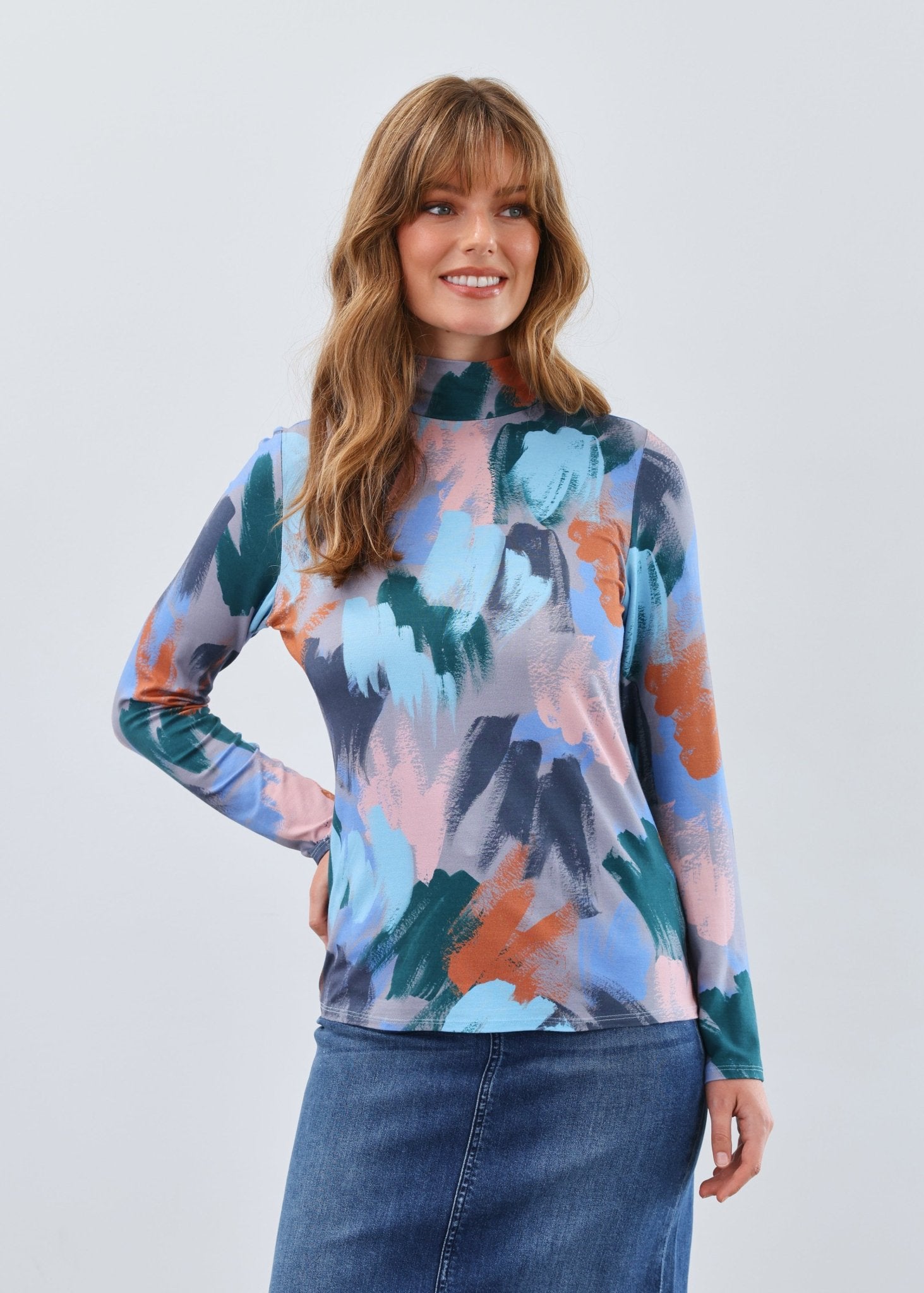 FDJ Long Sleeve Mock Neck Top - Juli's Wearable Art