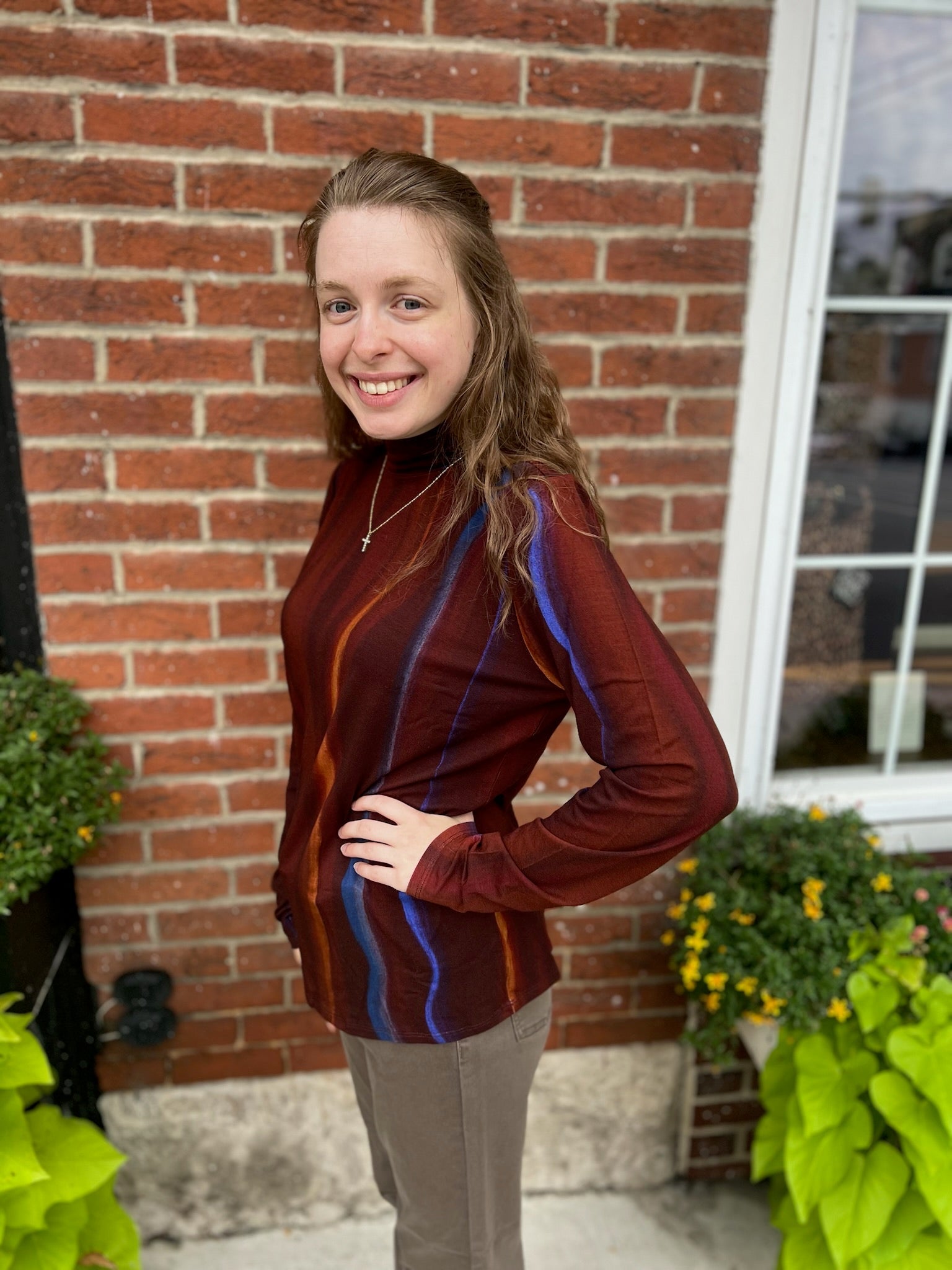 FDJ Long Sleeve Printed Mock Neck Top - Juli's Wearable Art