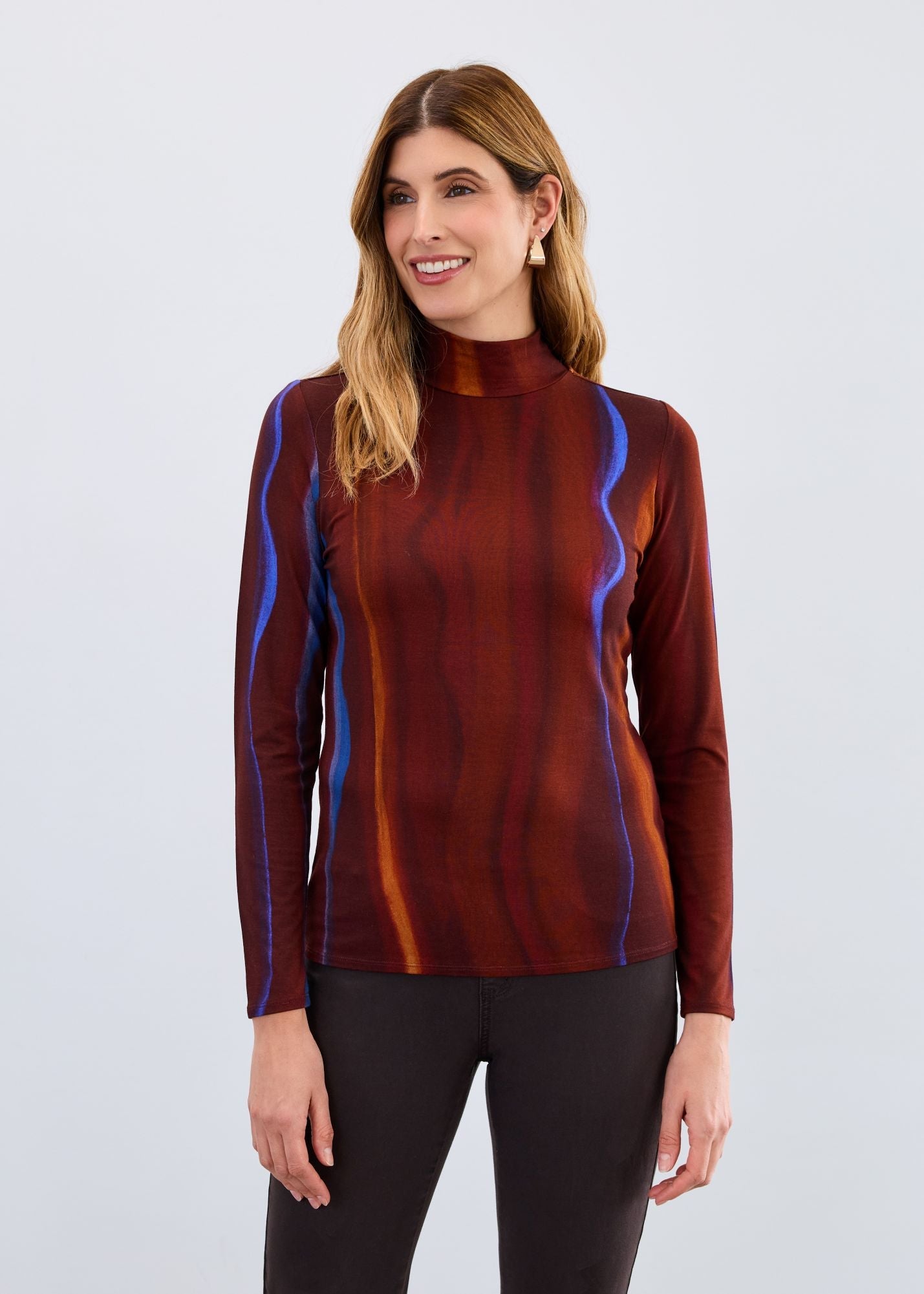 FDJ Long Sleeve Printed Mock Neck Top - Juli's Wearable Art