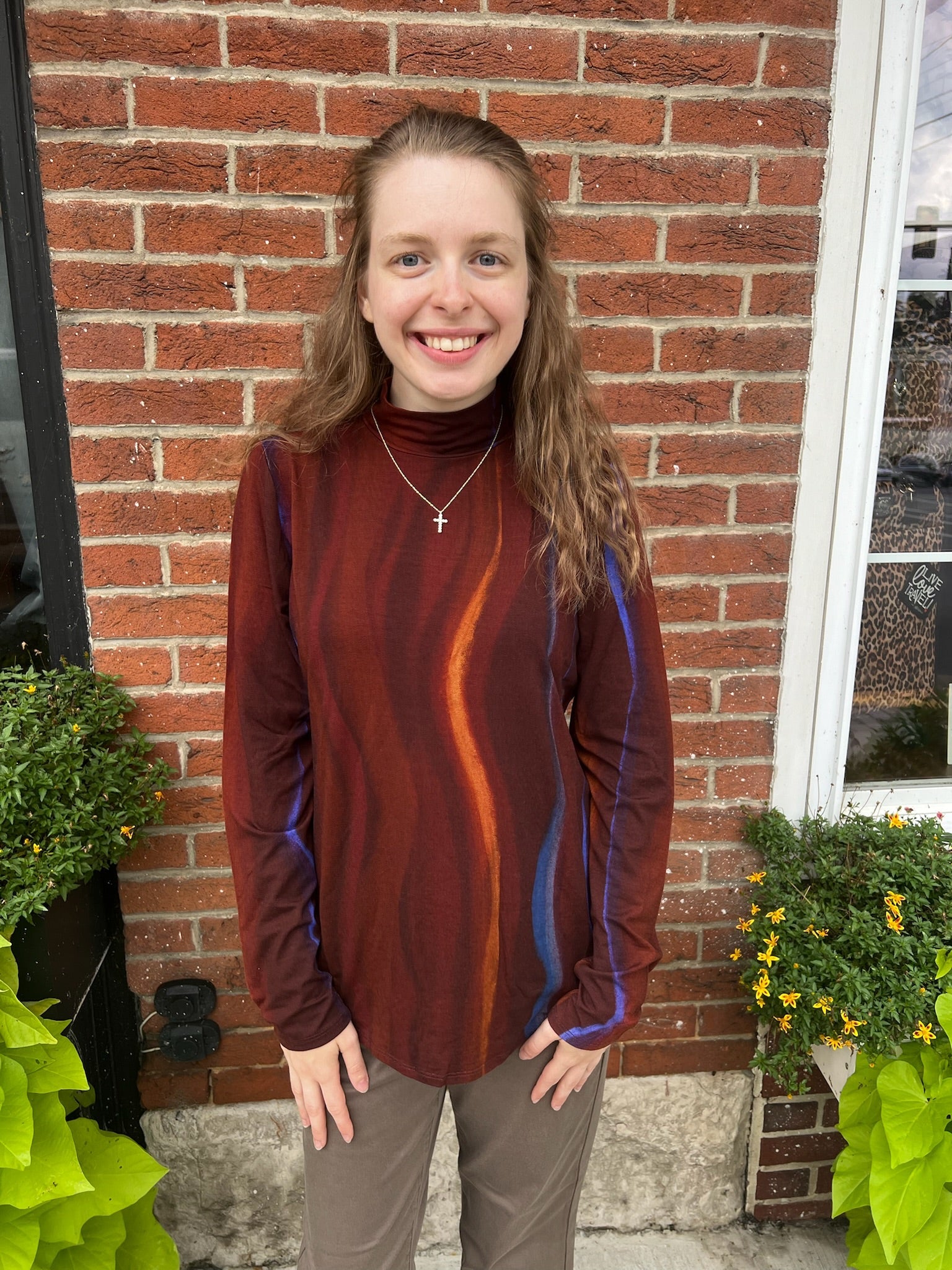 FDJ Long Sleeve Printed Mock Neck Top - Juli's Wearable Art