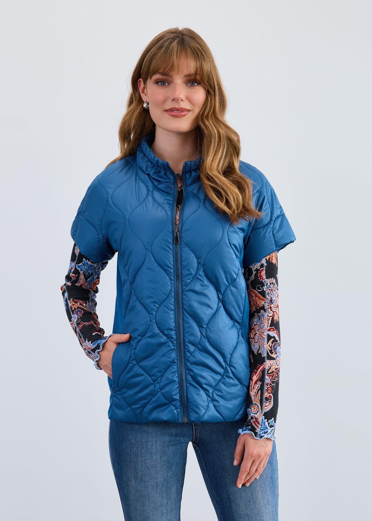 FDJ Mixed Media Jacket – Quilted with Scuba Knit Accents - Indigo Blue - Juli's Wearable Art