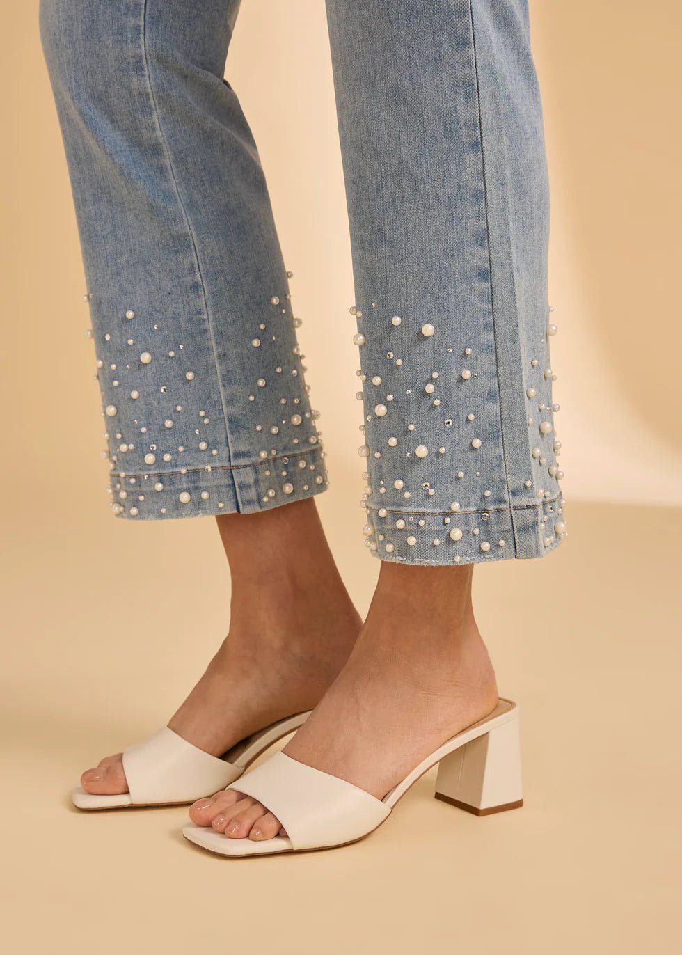 FDJ Pull - On Boot Crop Denim | Medium Blue | Pearl Embellishment - Juli's Wearable Art