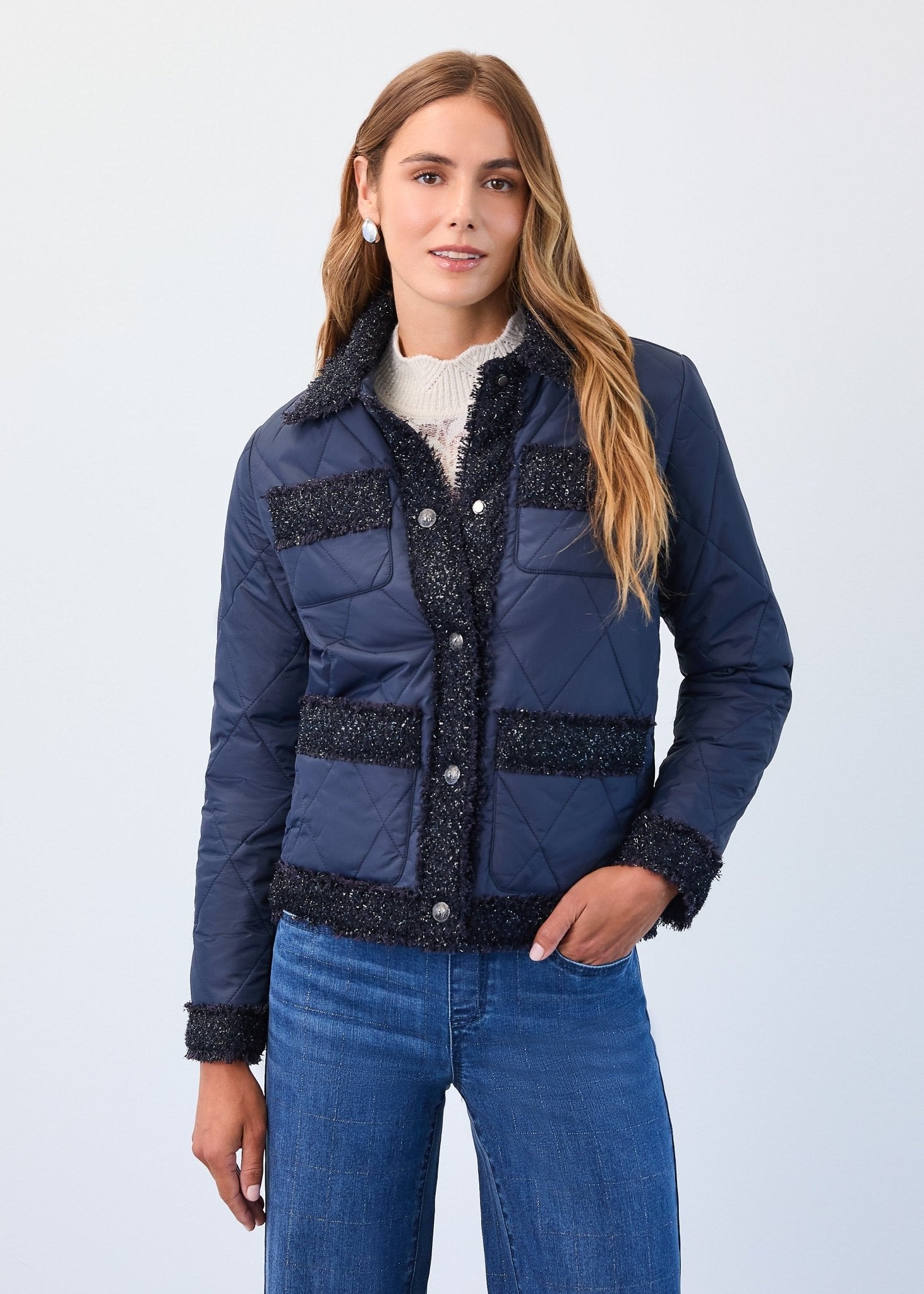 FDJ Quilted Sparkle Tweed Jacket – Indigo - Juli's Wearable Art