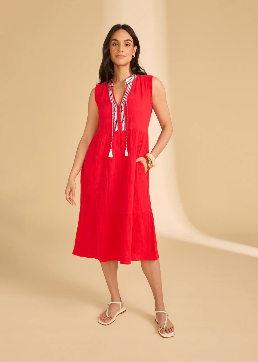 FDJ Sleeveless Tiered Midi Dress | Lava Red - Juli's Wearable Art