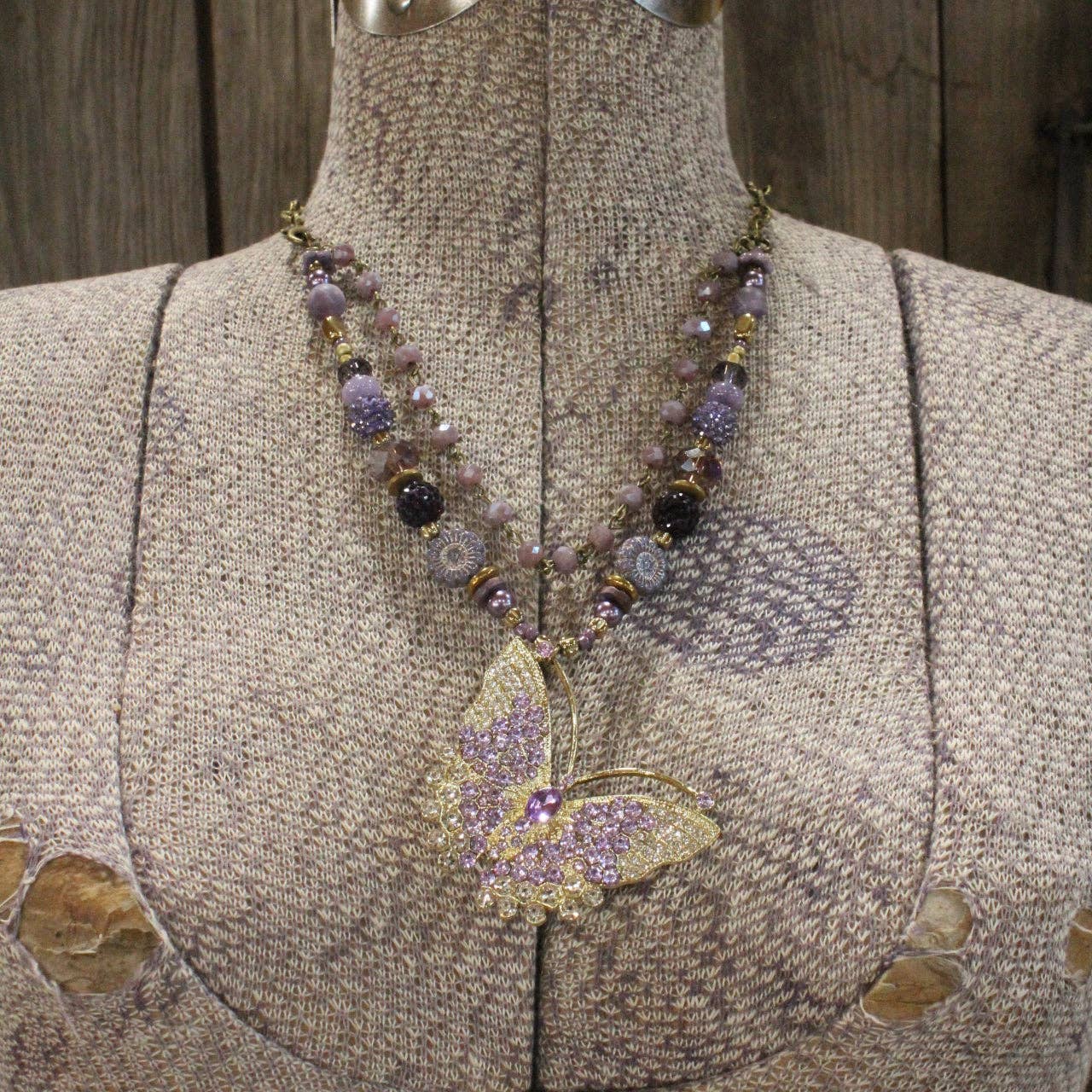 Floating Purple Butterfly Layered Necklace - Juli's Wearable Art