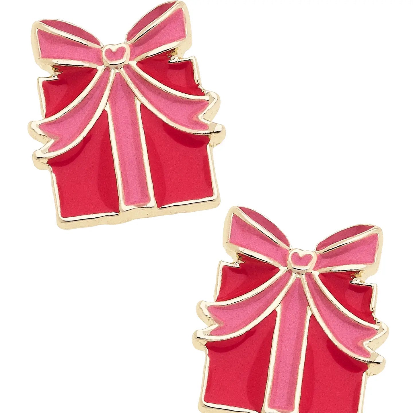 Gift Wrapped Enamel Stud Earrings – Red & Pink - Juli's Wearable Art