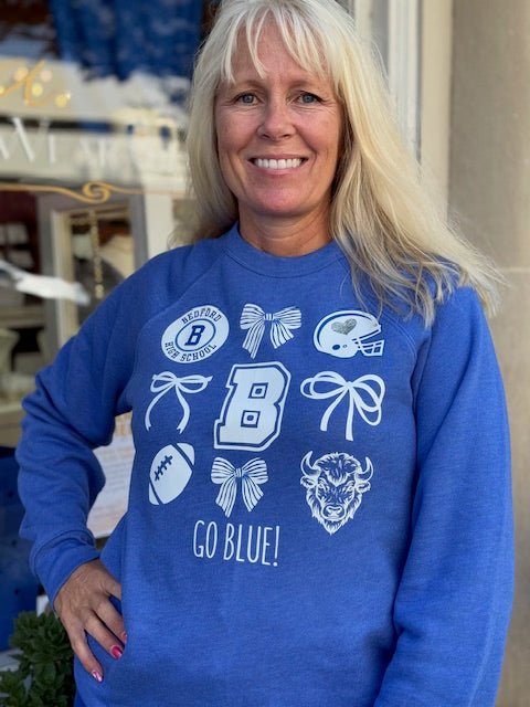 Go Blue! Bedford High School Sweatshirt - Juli's Wearable Art