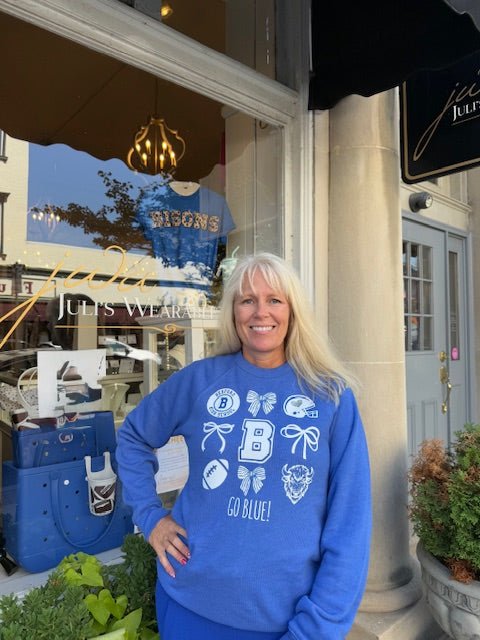 Go Blue! Bedford High School Sweatshirt - Juli's Wearable Art