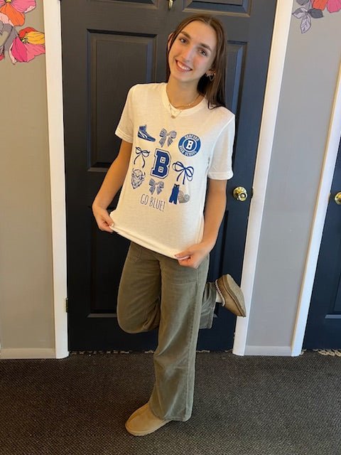 Go Blue! Bedford High School Wrestling Cheer Ladies T-Shirt - Juli's Wearable Art