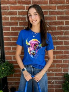Tie Dye Bedford Bisons T-Shirt – Ladies Relaxed Fit: - Juli's Wearable Art