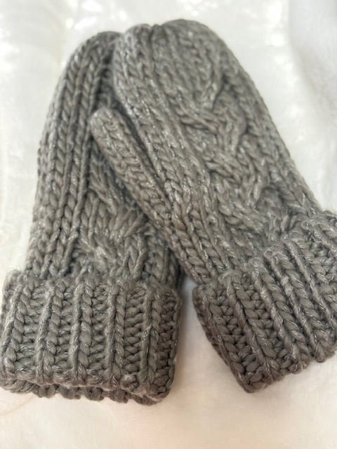 Gray Cable Knit Mittens – Fleece Lined - Juli's Wearable Art