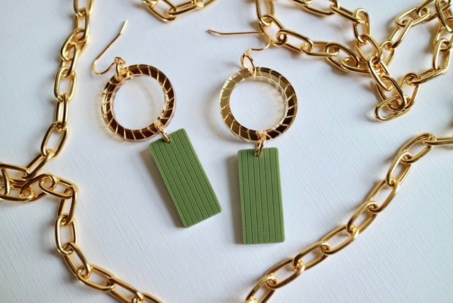 Green Bar with Gold Rope Circle Earrings - Juli's Wearable Art