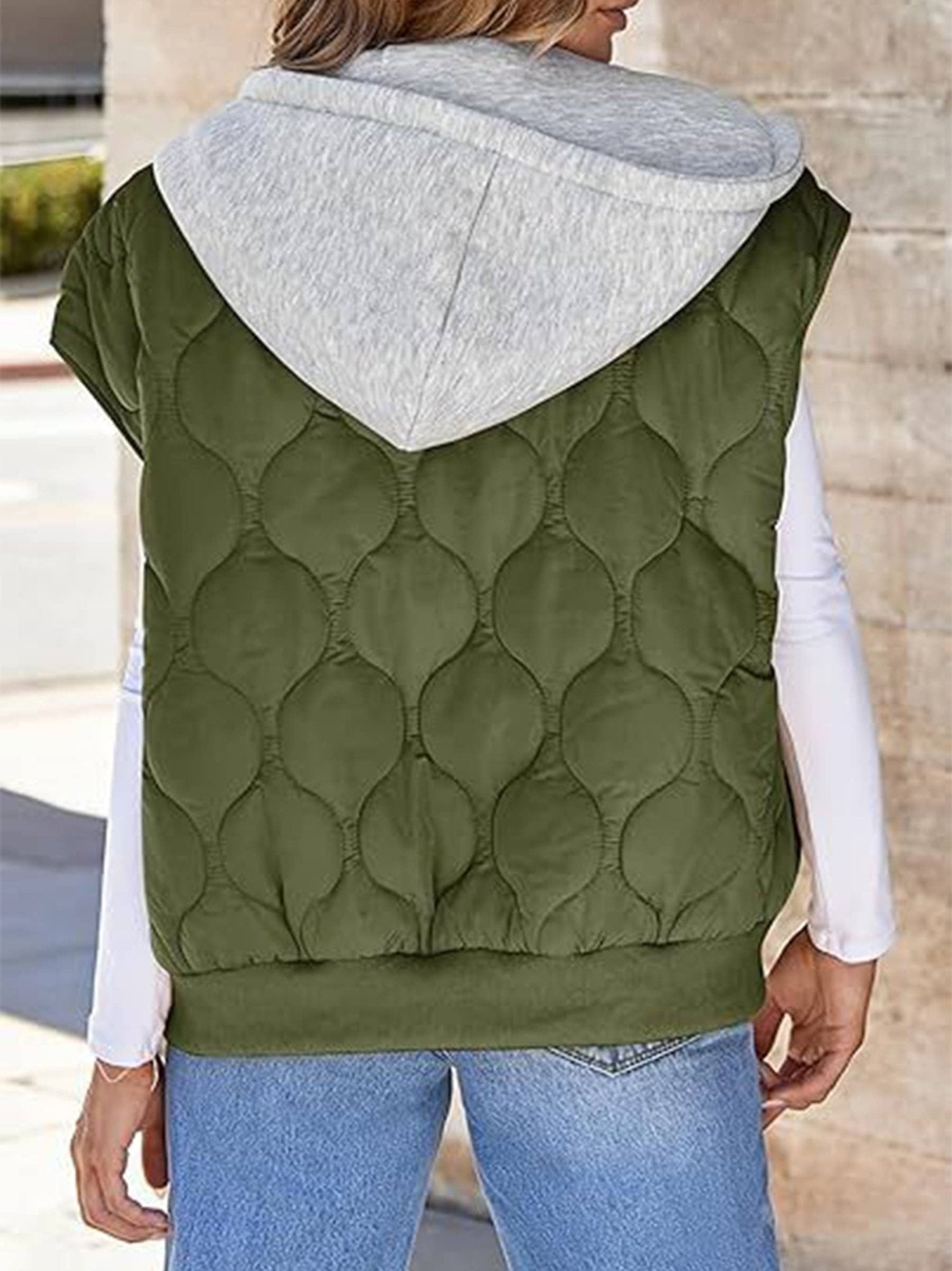 Green Color Block Sleeveless Hooded Jacket - Juli's Wearable Art