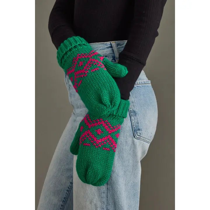 Green Knit Mittens – Speckled Pink - Juli's Wearable Art