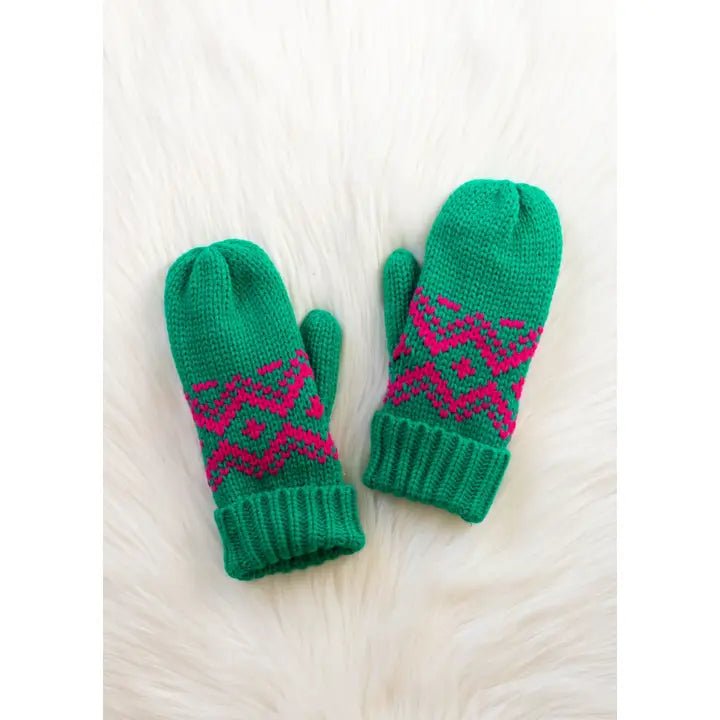 Green Knit Mittens – Speckled Pink - Juli's Wearable Art