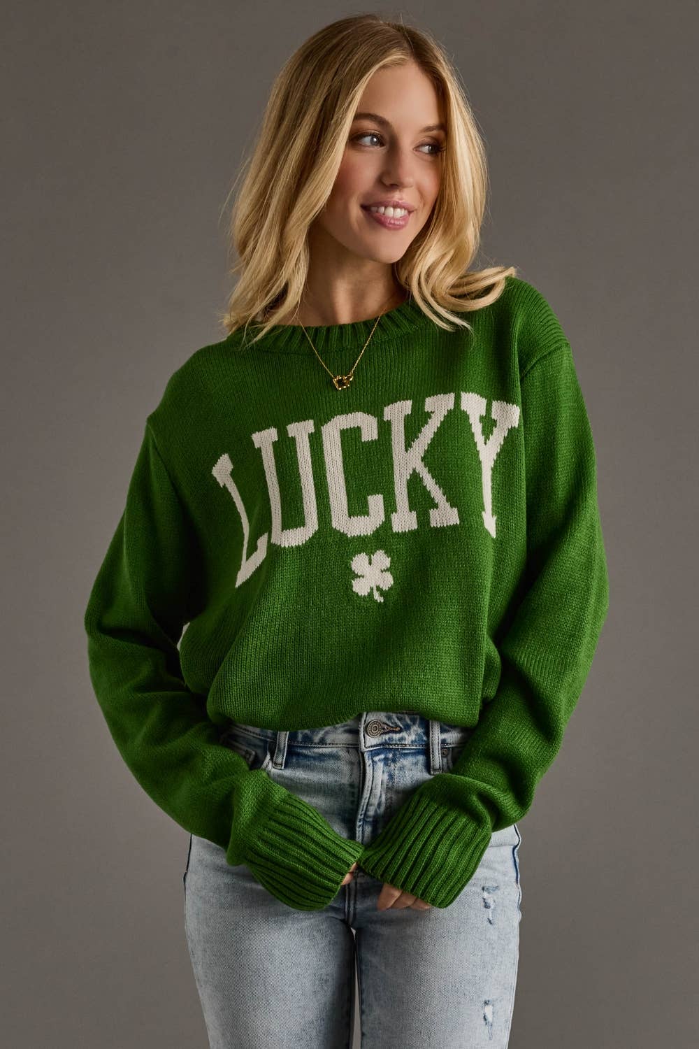 Green "Lucky Clover" Sweater - Juli's Wearable Art