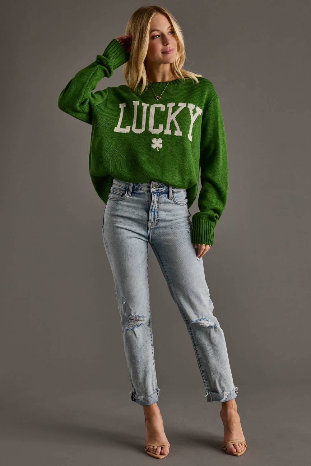 Green "Lucky Clover" Sweater - Juli's Wearable Art