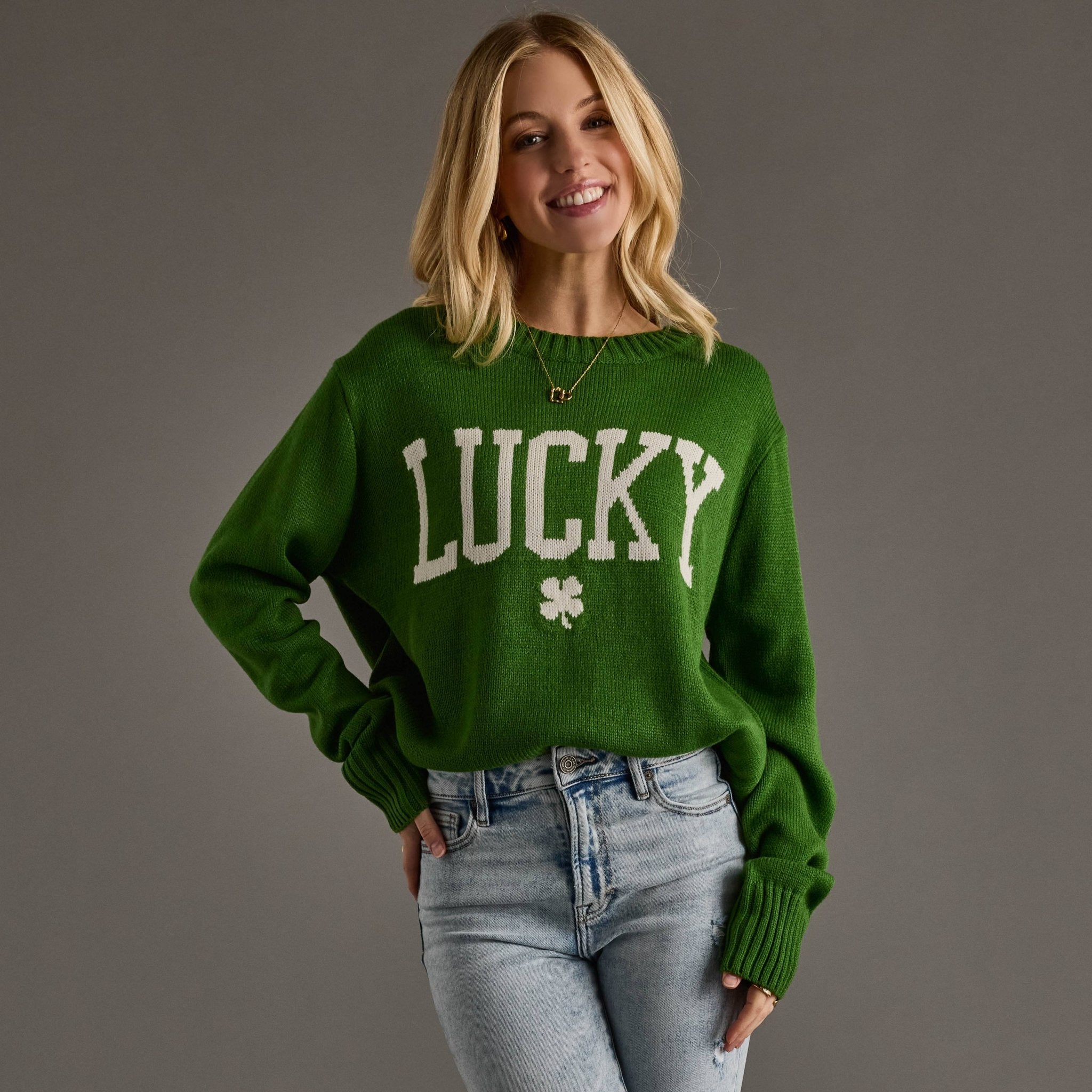 Green "Lucky Clover" Sweater - Juli's Wearable Art