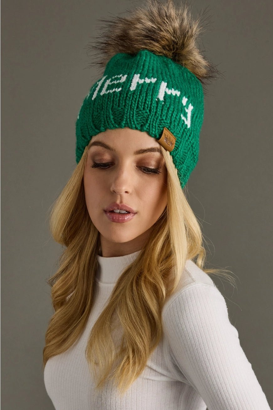 Green “Merry” Knit Pom Hat - Juli's Wearable Art