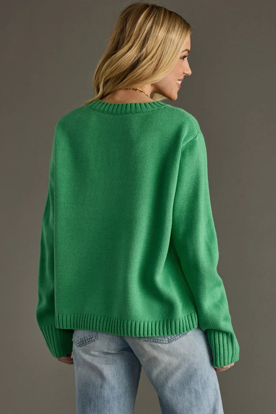 Green “Ski Goggle” Knit Sweater - Juli's Wearable Art