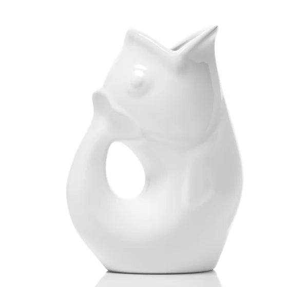 GurglePot – Original Stoneware Pitcher | Whimsical Gurgling Fish Jug - White - Juli's Wearable Art