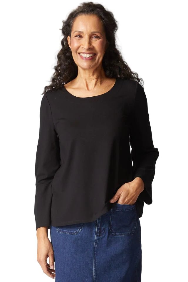 Habitat Core Travel Pleated Sleeve Black Tee - Juli's Wearable Art
