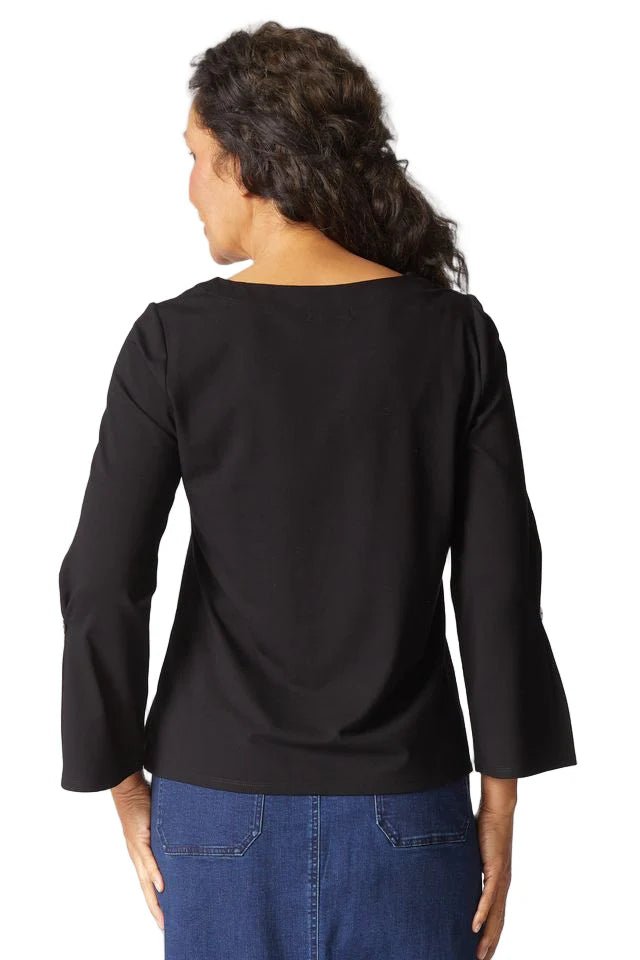 Habitat Core Travel Pleated Sleeve Black Tee - Juli's Wearable Art