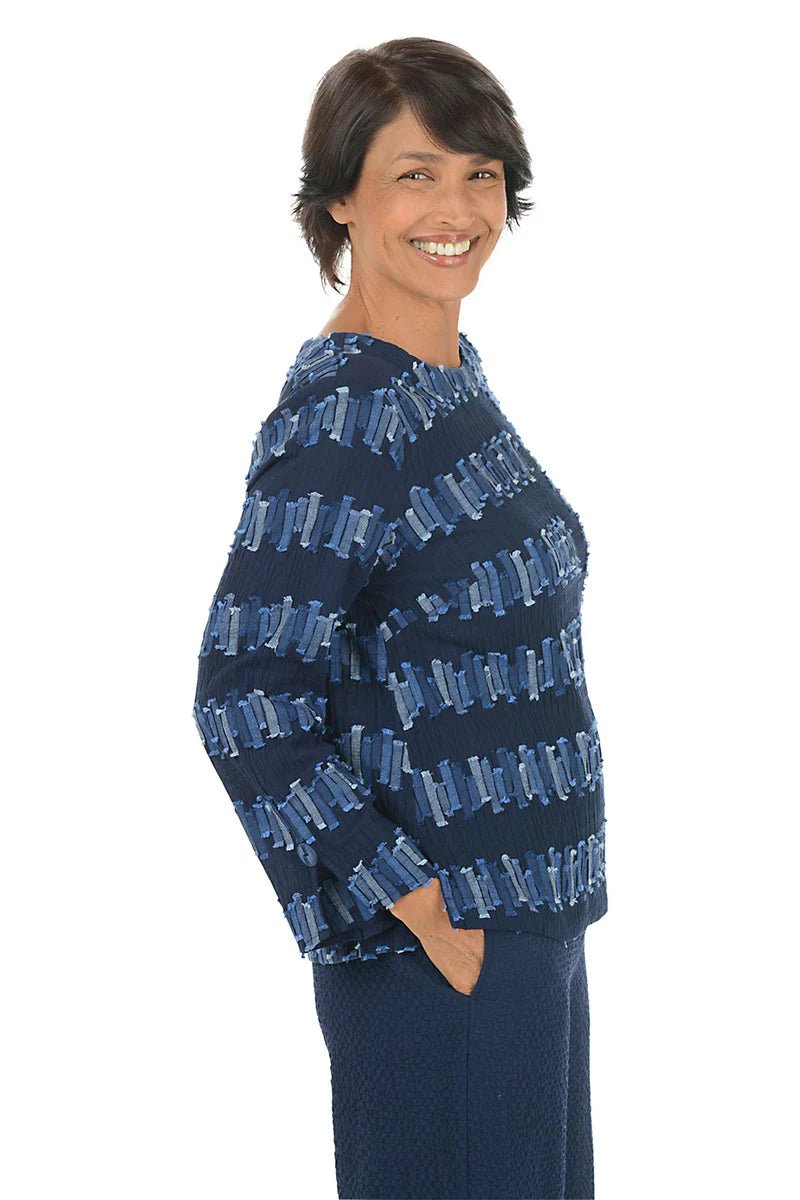 Habitat Embroidered Cotton Button Back Pullover – Navy - Juli's Wearable Art