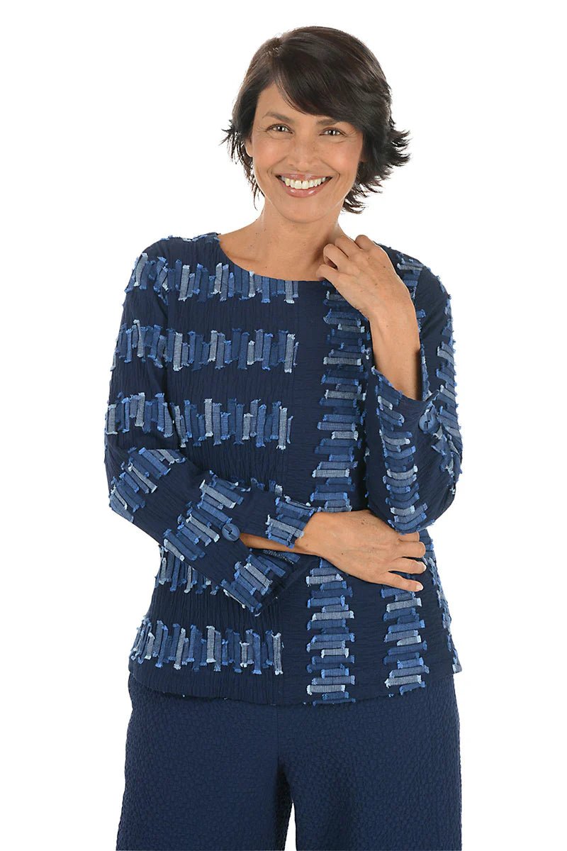 Habitat Embroidered Cotton Button Back Pullover – Navy - Juli's Wearable Art