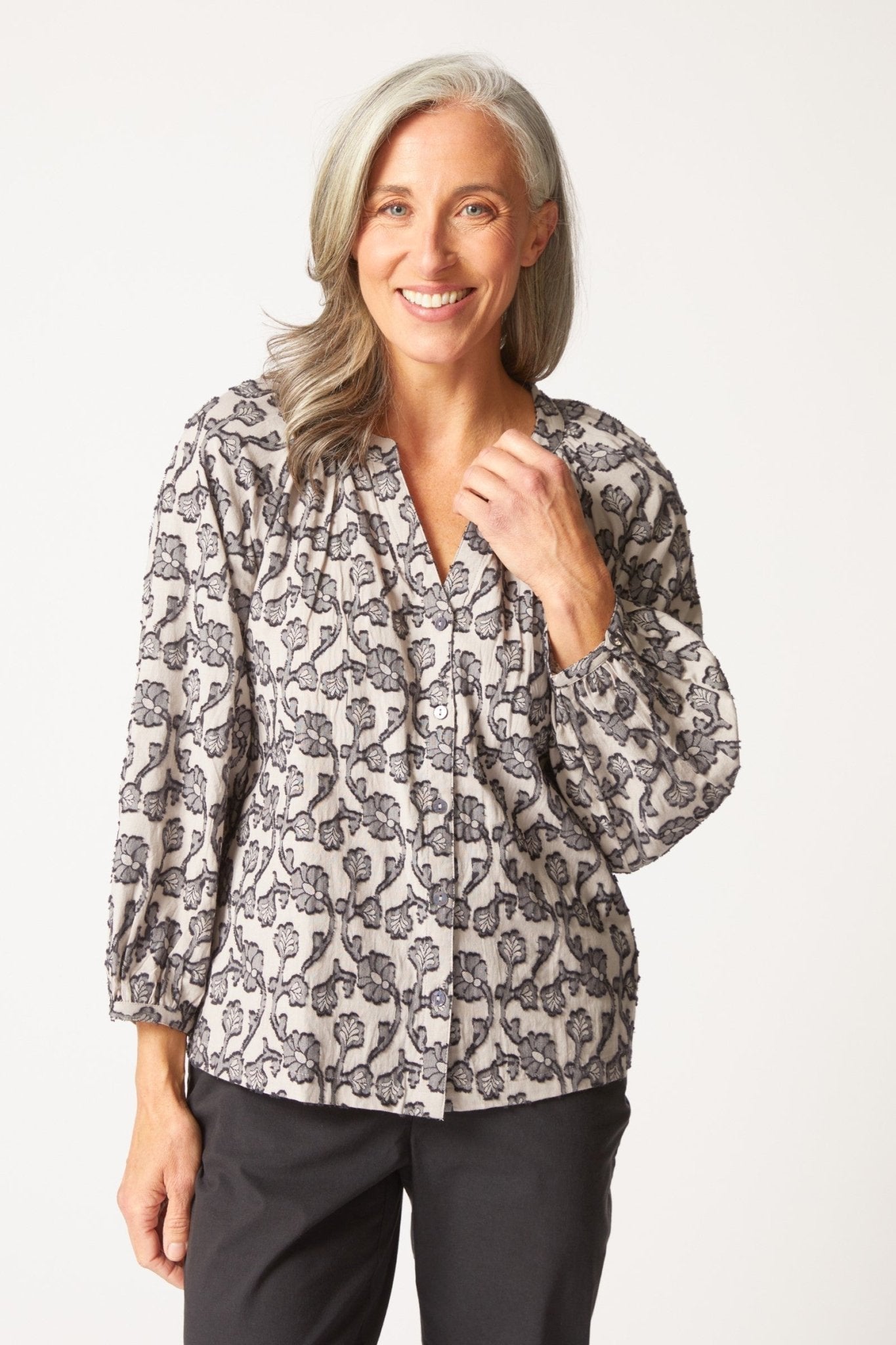 Habitat Floral Jacquard Romance Shirt – Dove - Juli's Wearable Art