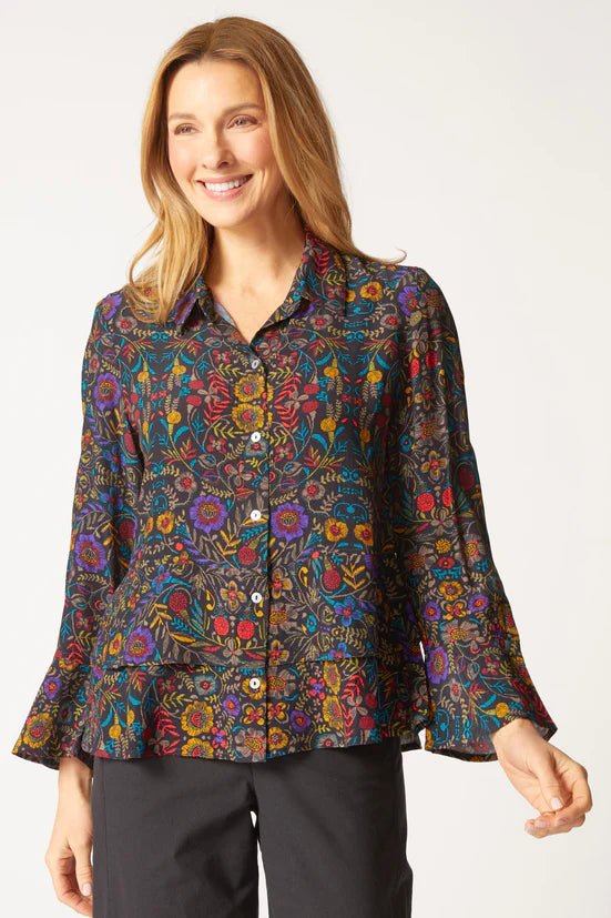 Habitat Off The Vine Double Flounce Shirt – Black/Multi - Juli's Wearable Art