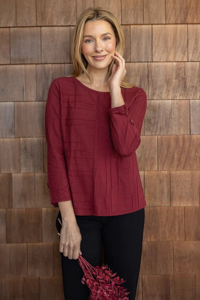Habitat Steady Stream Button Back Pullover | Wine - Juli's Wearable Art