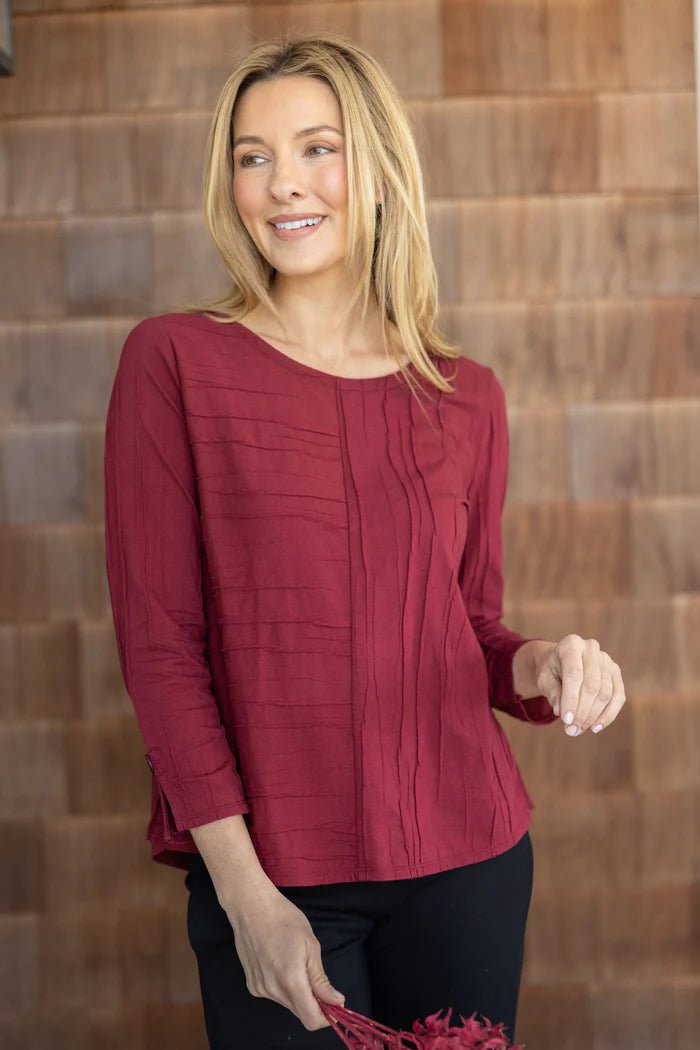 Habitat Steady Stream Button Back Pullover | Wine - Juli's Wearable Art