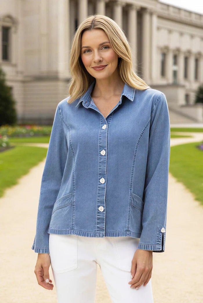 Habitat Stretch Denim Café Shirt | Light Denim - Juli's Wearable Art