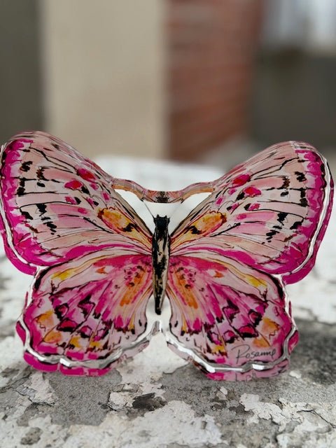 Hand painted Acrylic Art | Medium Butterfly | Pink + Orange - Juli's Wearable Art