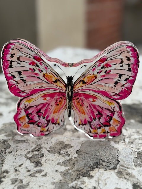 Hand painted Acrylic Art | Medium Butterfly | Pink + Orange - Juli's Wearable Art