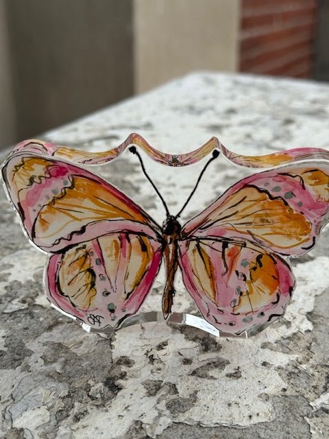 Hand painted Acrylic Art | Small Butterfly | Pink + Orange - Juli's Wearable Art
